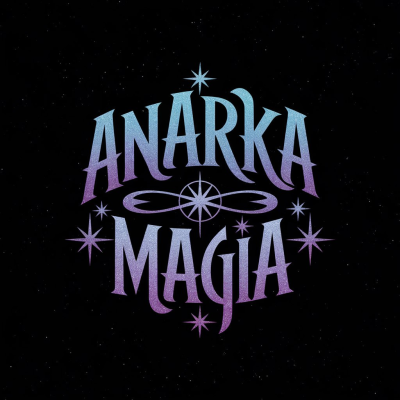logo de anarka magia. estrellas y brillos en fondo de universo
